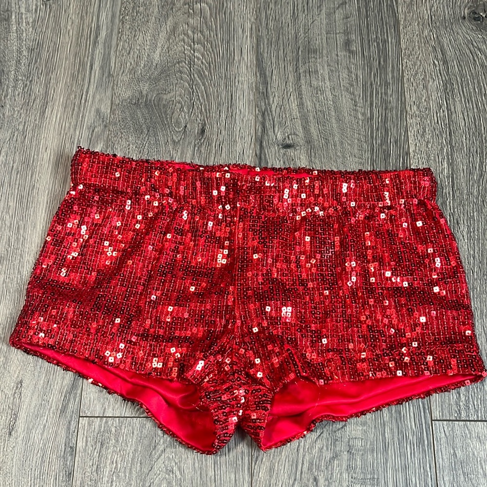 Red sequin shorts